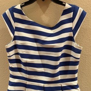 Kate Spade Blue and White Striped Mariella Fit and Flare Silk Blend Dress sz 10
